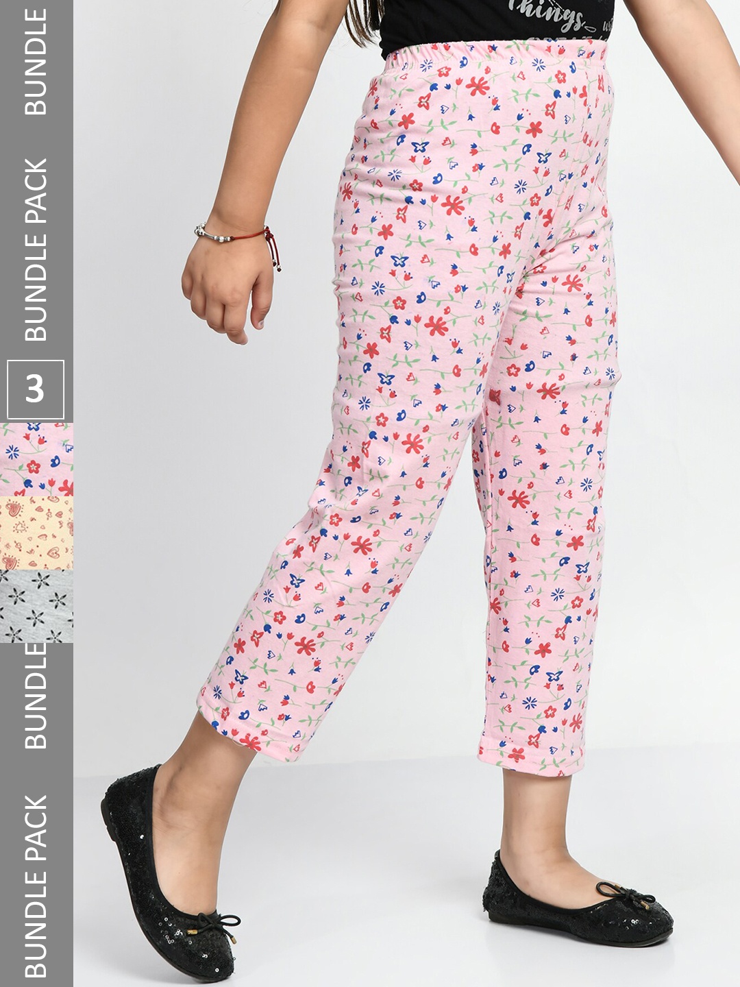 

BAESD Girls Pack Of 3 Printed Pure Cotton Lounge Pants, Pink