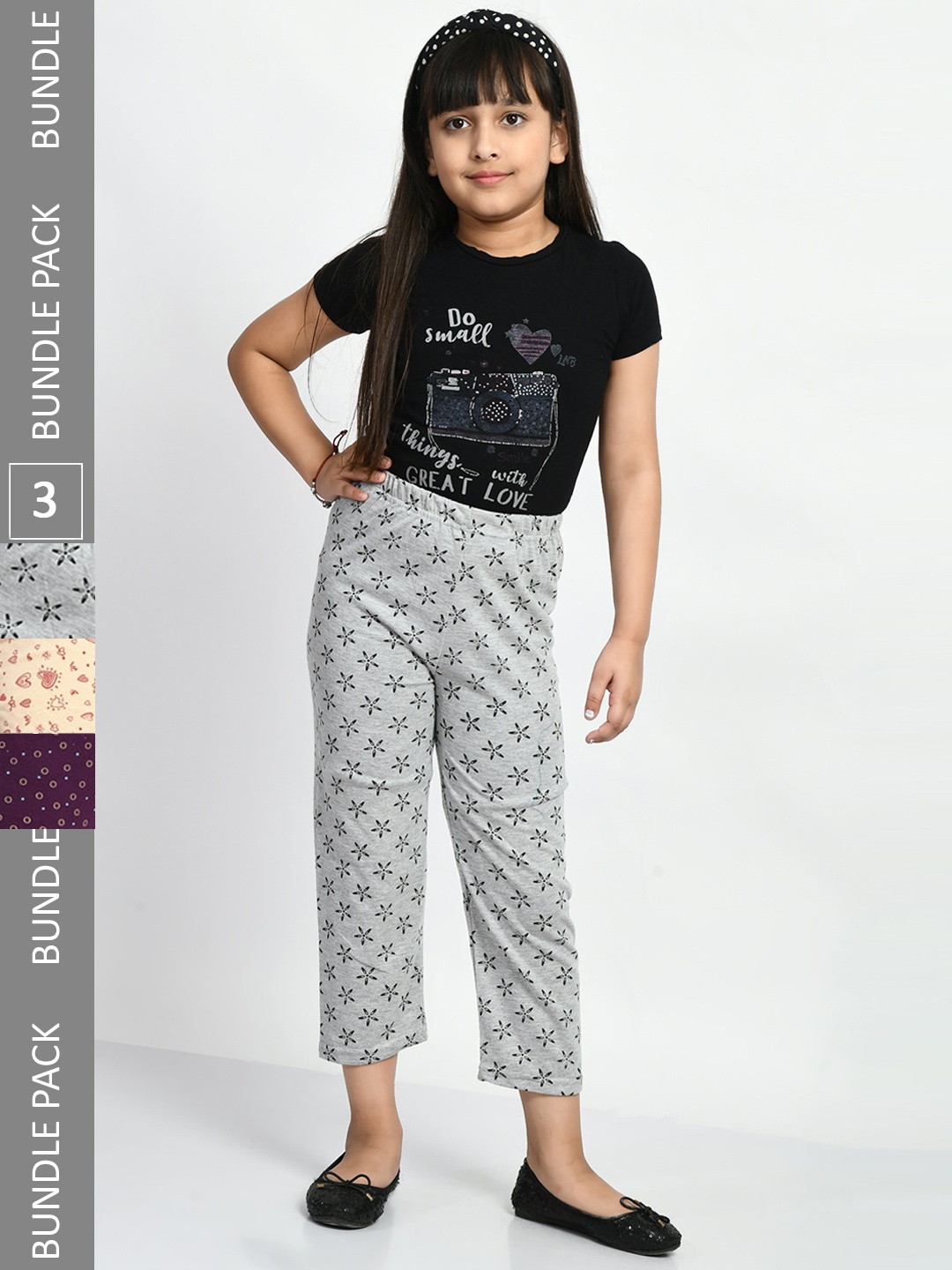 

BAESD Girls Pack Of 3 Printed Pure Cotton Lounge Pants, Grey