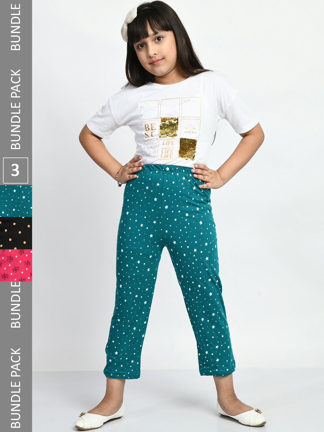 

BAESD Girls Pack Of 3 Printed Cropped Lounge Pants, Teal