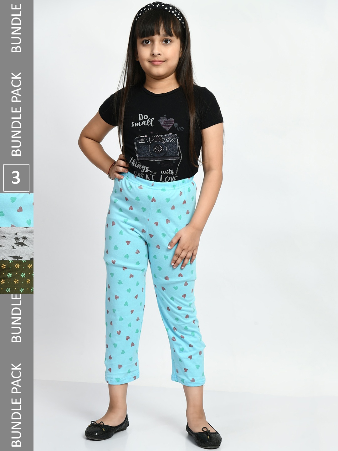 

BAESD Girls Pack Of 3 Conversational Printed Pure Cotton Lounge Pants, Blue