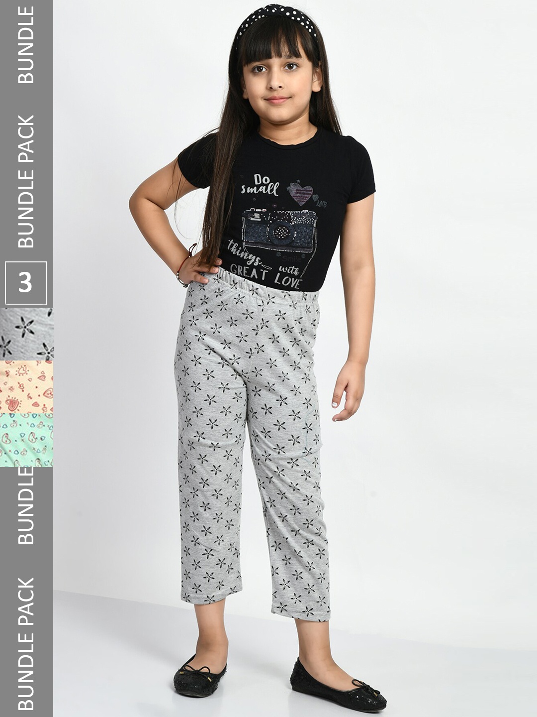 

BAESD Girls Pack Of 3 Printed Cotton Lounge Pants, Grey