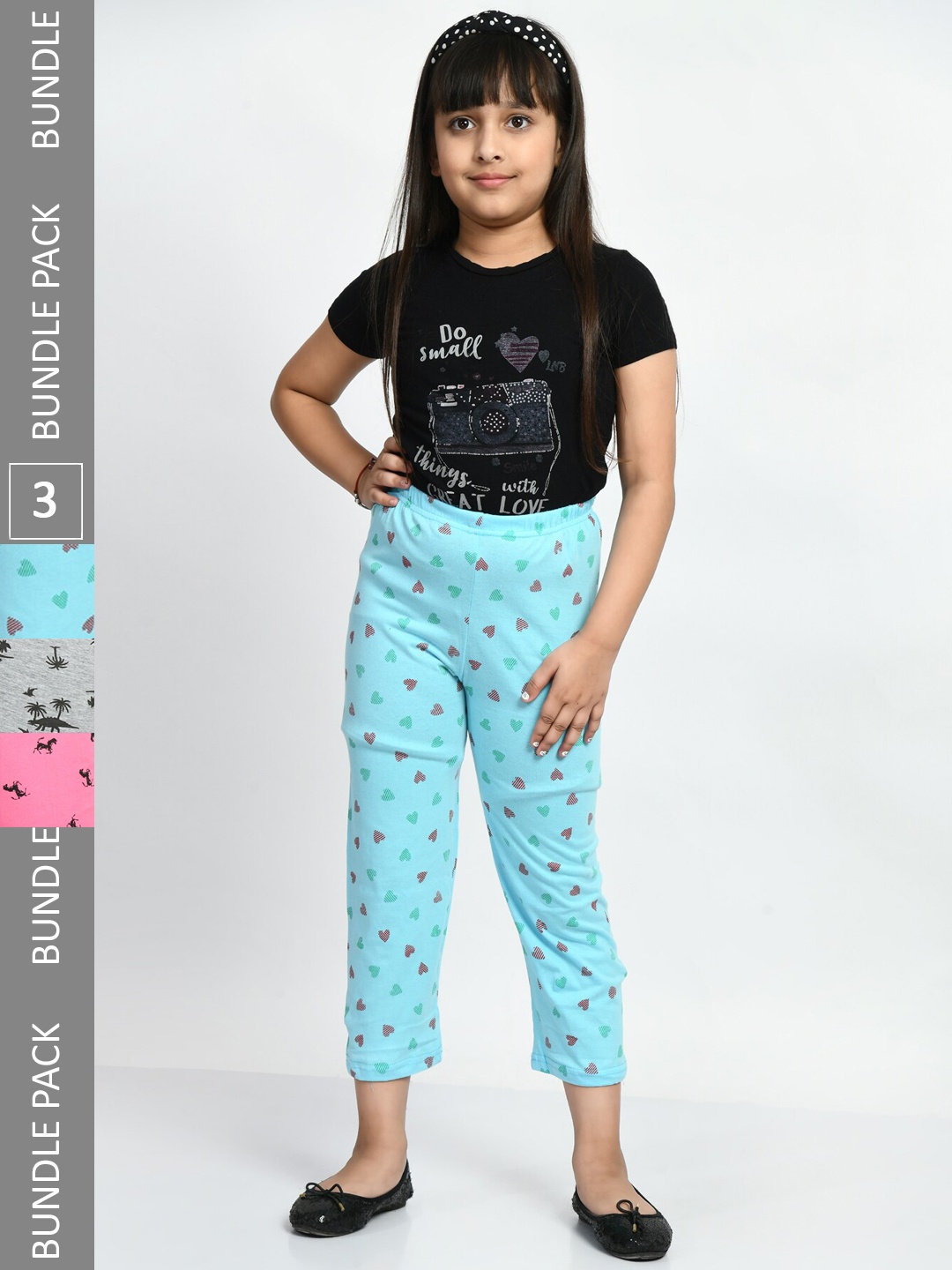 

BAESD Girls Pack Of 3 Pure Cotton Printed Lounge Pants, Blue