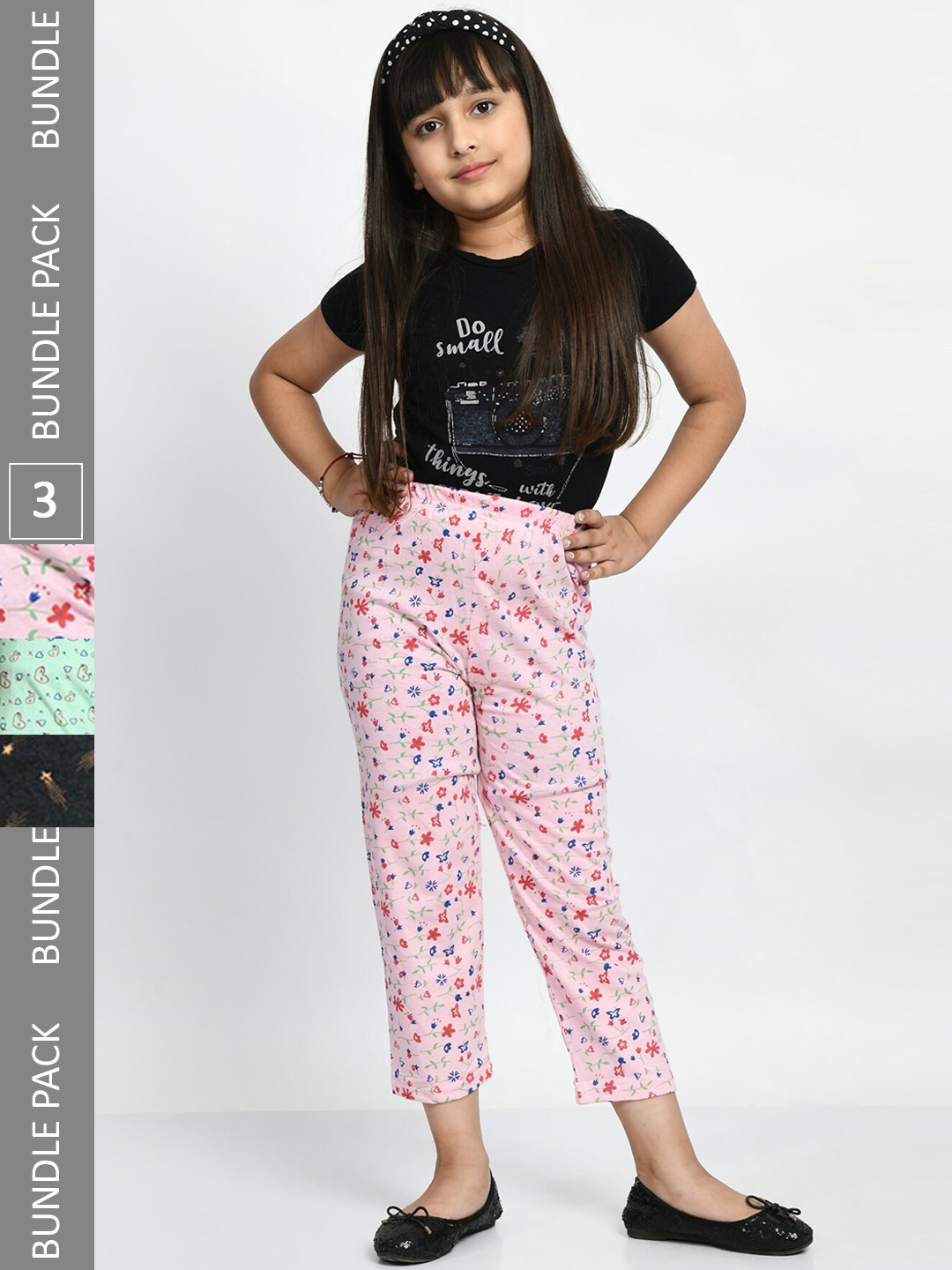

BAESD Girls Pack Of 3 Printed Pure Cotton Lounge Pants, Pink