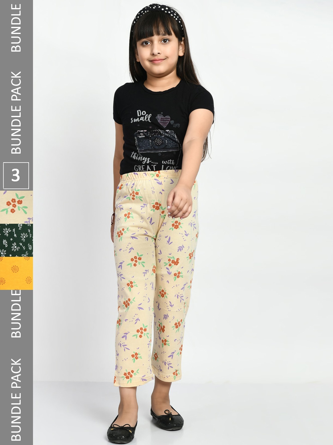 

BAESD Girls Pack Of 3 Printed Pure Cotton Lounge Pants, Yellow