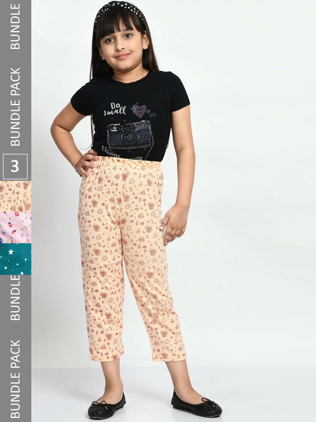 

BAESD Girls Pack Of 3 Printed Cotton Lounge Pants, Green