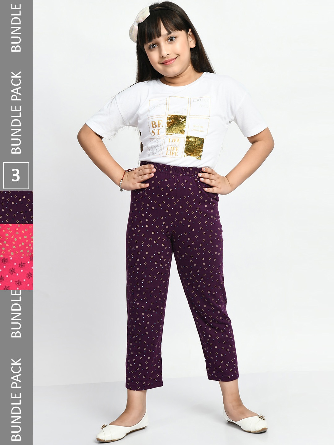 

BAESD Girls Pack Of 3 Printed Cotton Cropped Lounge Pants, Burgundy