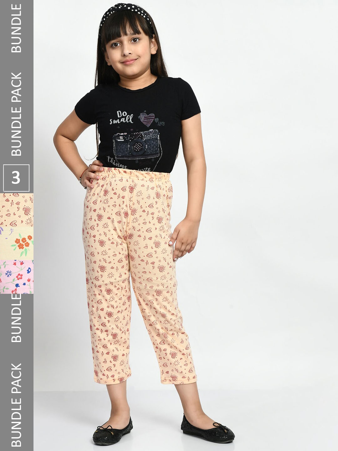 

BAESD Girls Pack Of 3 Printed Cotton Lounge Pants, Cream