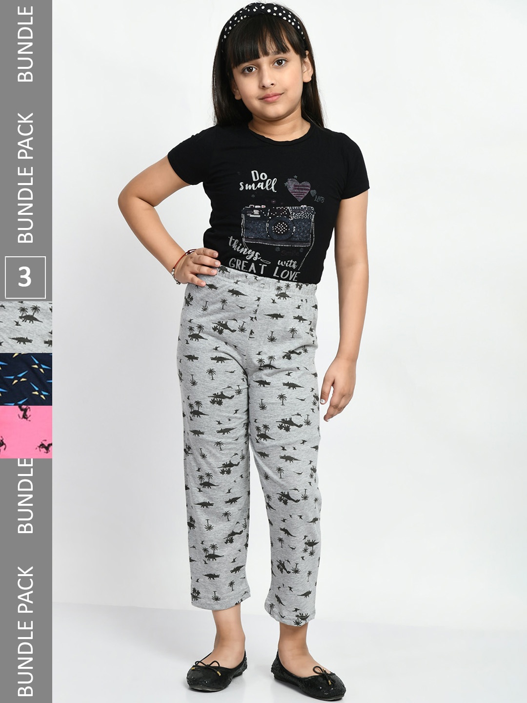 

BAESD Girls Pack Of 3 Printed Cotton Lounge Pants, Grey