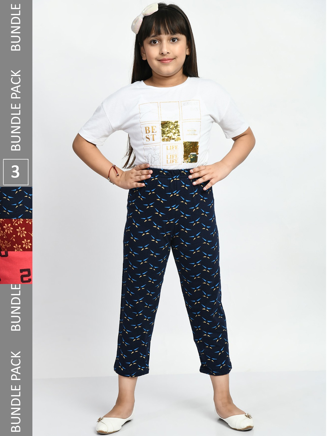 

BAESD Girls Pack Of 3 Printed Pure Cotton Lounge Pants, Red
