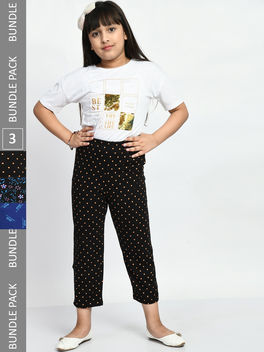 

BAESD Girls Pack Of 3 Printed Cotton Lounge Pants, Black