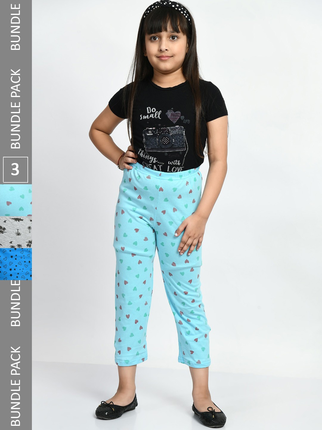 

BAESD Girls Pack Of 3 Printed Pure Cotton Lounge Pants, Blue
