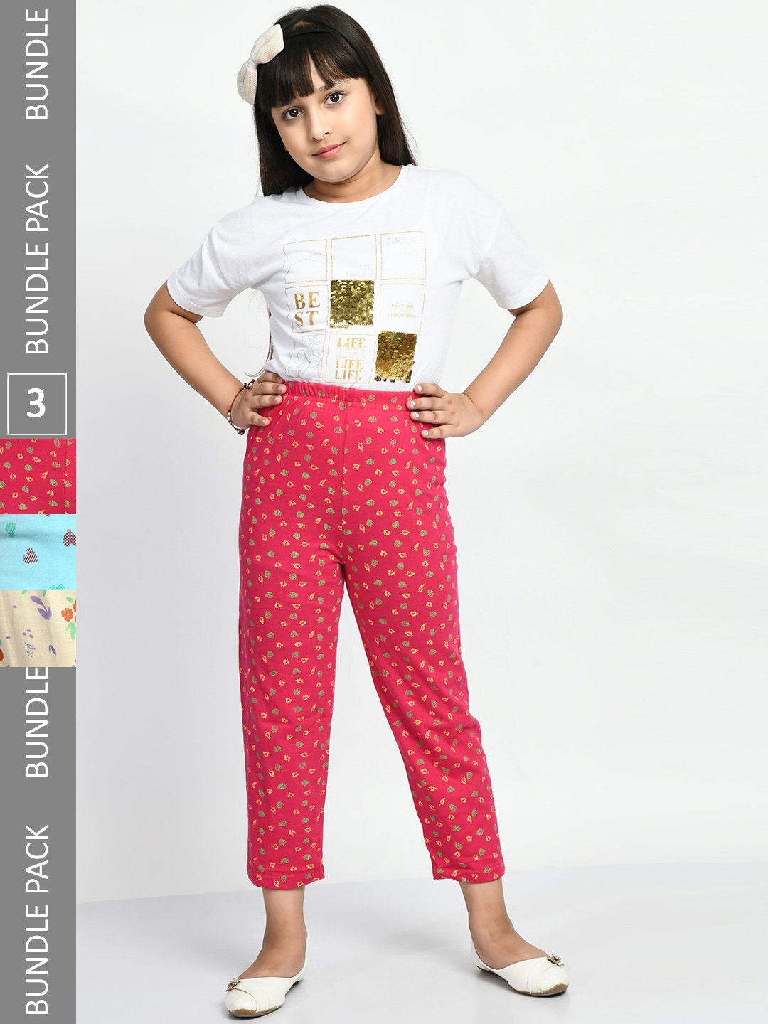 

BAESD Girls Pack of Of 3 Printed Cotton Lounge Pants, Red