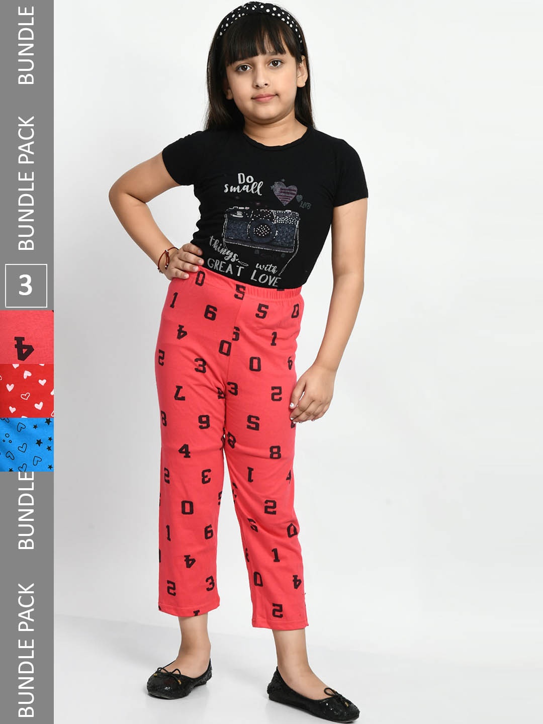 

BAESD Girls Pack Of 3 Conversational Printed Pure Cotton Lounge Pants, Red