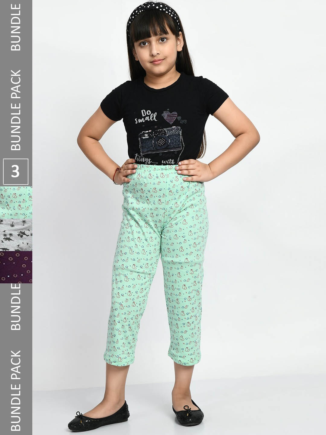 

BAESD Girls Pack Of 3 Printed Pure Cotton Lounge Pants, Green