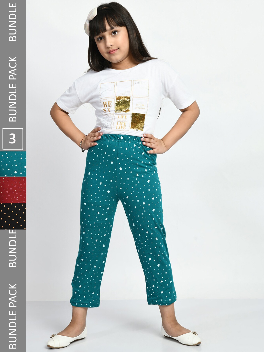 

BAESD Girls Pack of 3 Printed Cotton Lounge Pants, Sea green