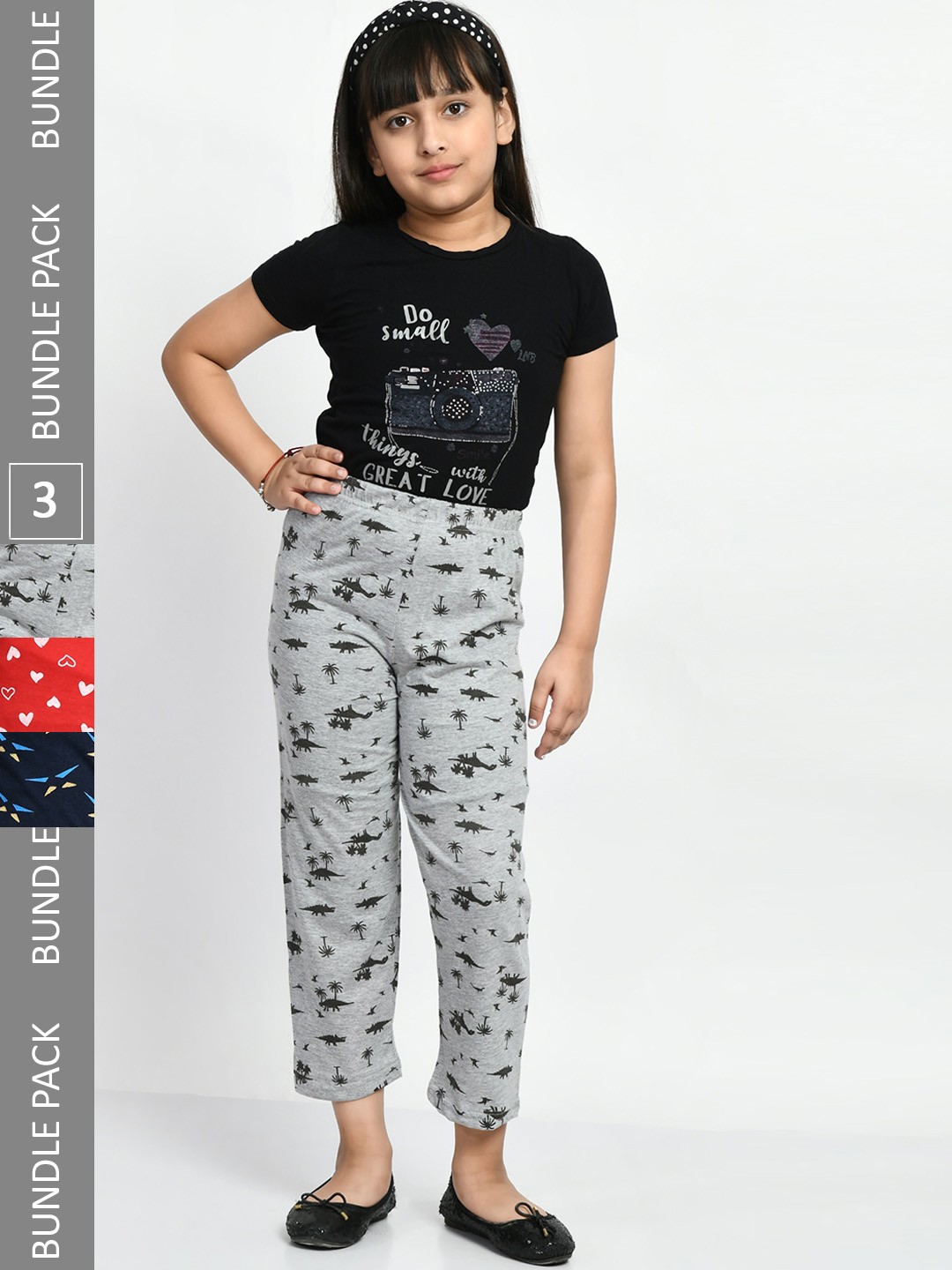 

BAESD Girls Pack Of 3 Conversational Printed Pure Cotton Lounge Pants, Grey