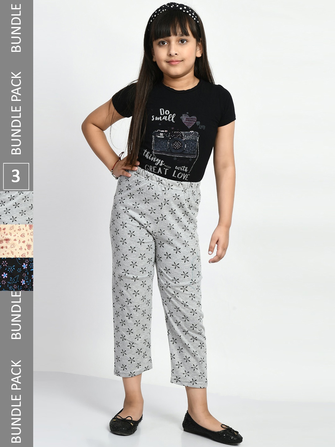 

BAESD Girls Pack Of 3 Printed Pure Cotton Lounge Pants, Grey