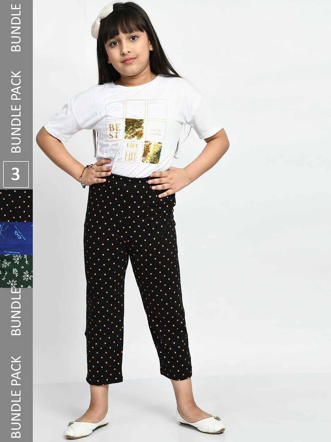 

BAESD Girls Pack Of 3 Printed Pure Cotton Lounge Pants, Blue