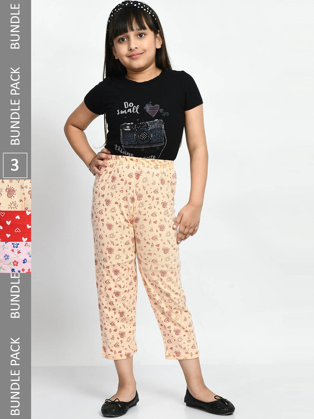 

BAESD Girls Pack Of 3 Printed Pure Cotton Mid-Rise Lounge Pants, Multi