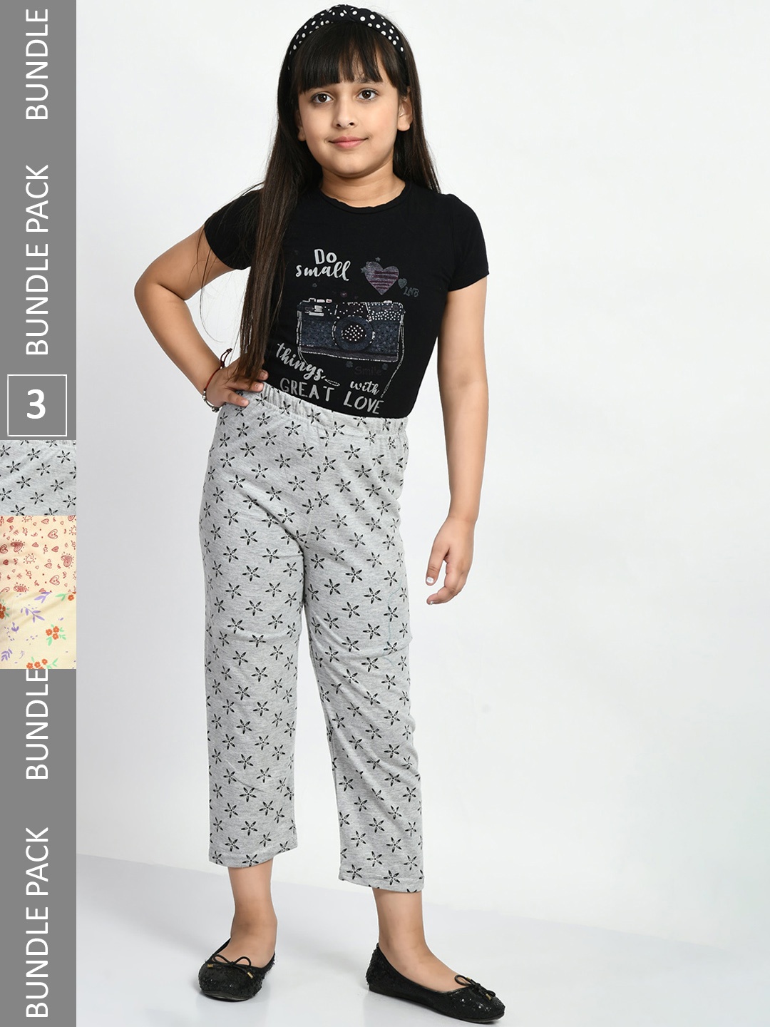 

BAESD Girls Pack Of 3 Printed Pure Cotton Lounge Pants, Peach