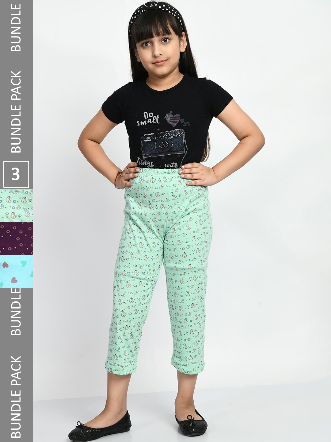 

BAESD Girls Pack of 3 Printed Pure Cotton Lounge Pants, Sea green