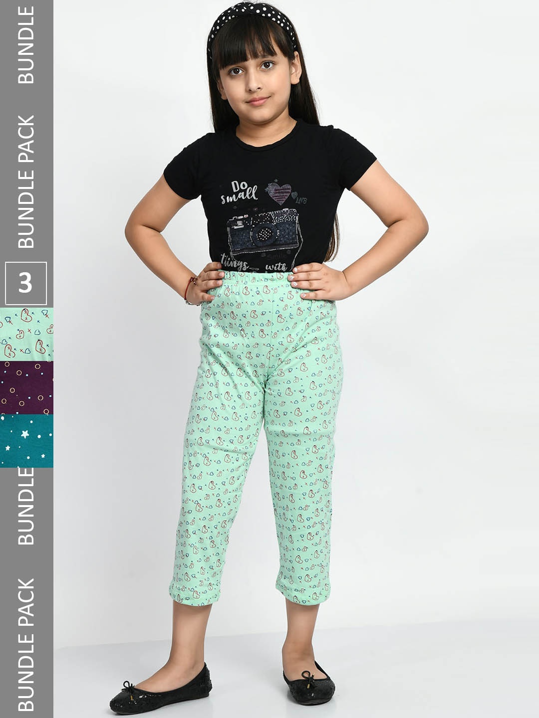 

BAESD Girls Pack of 3 Printed Cotton Lounge Pants, Green