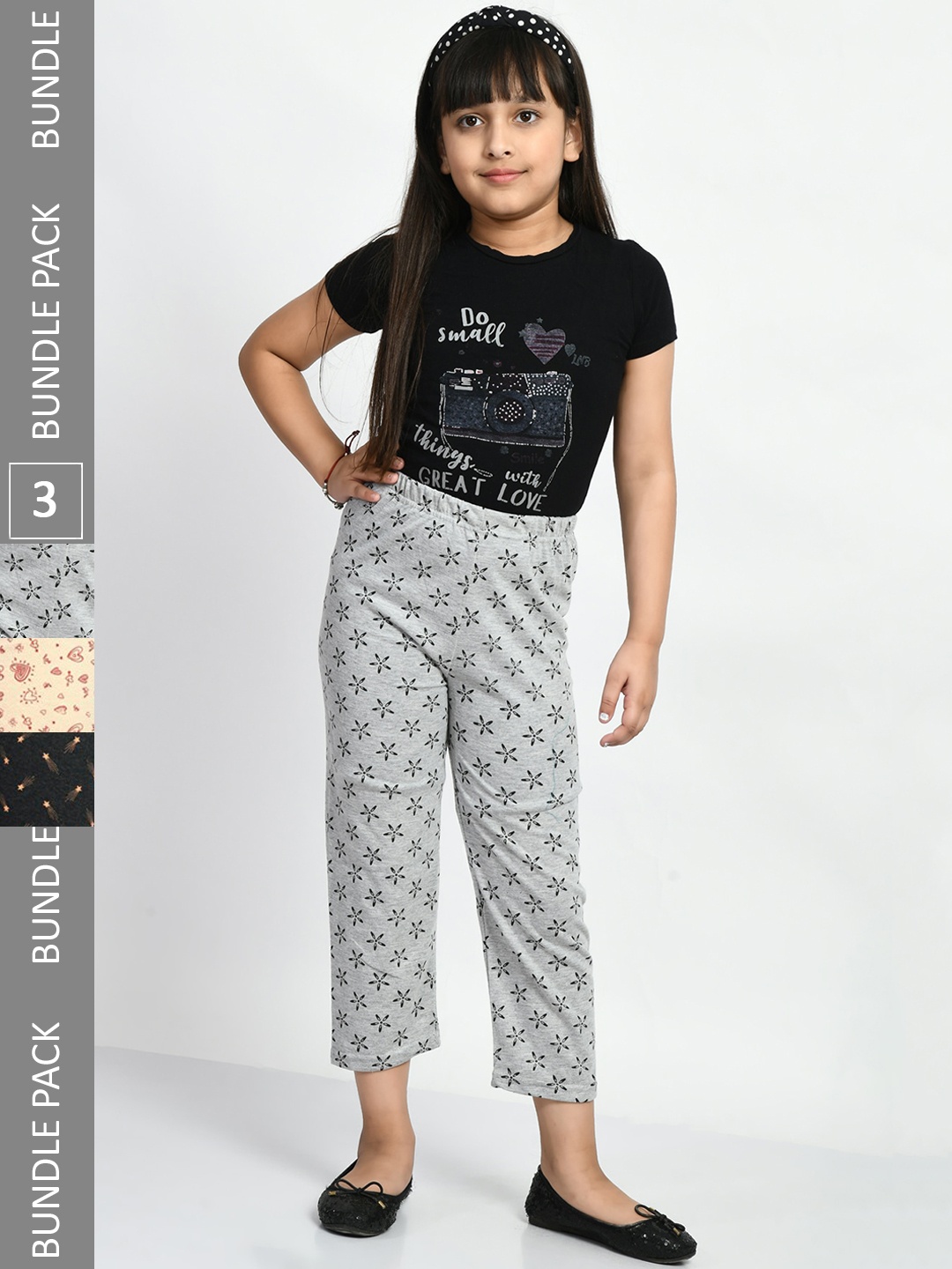 

BAESD Girls Set Of 3 Printed Cotton Lounge Pants, Grey