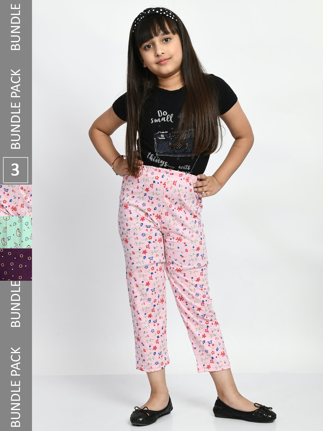

BAESD Girls Pack Of 3 Printed Pure Cotton Lounge Pants, Pink