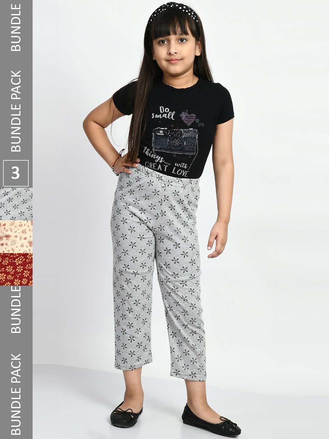 

BAESD Girls Pack Of 3 Printed Pure Cotton Lounge Pants, Grey