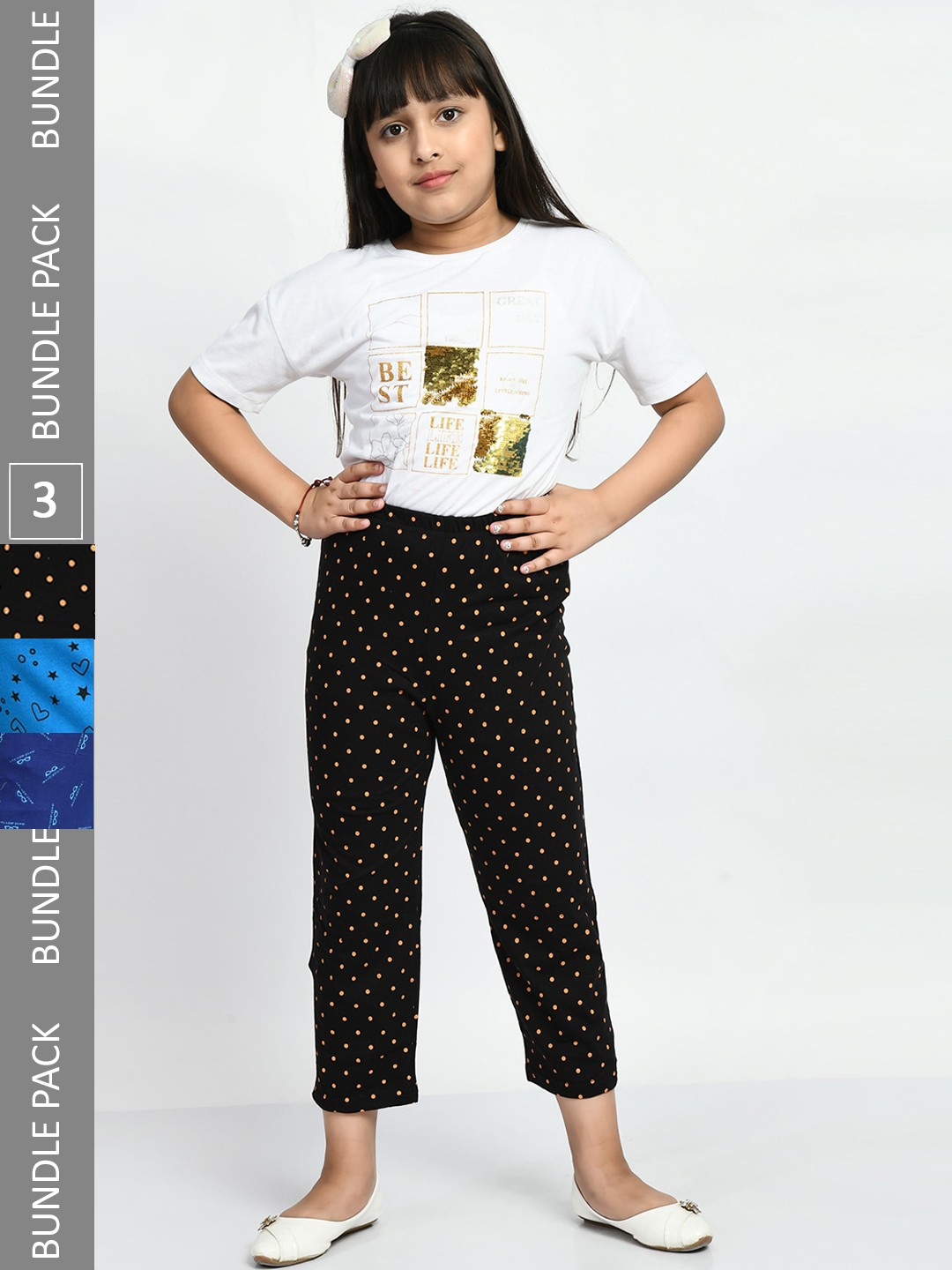 

BAESD Girls Pack Of 3 Pure Cotton Printed Lounge Pants, Black