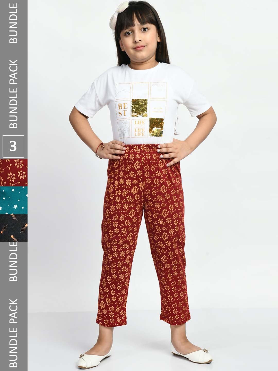 

BAESD Girls Pack Of 3 Printed Lounge Pants, Maroon