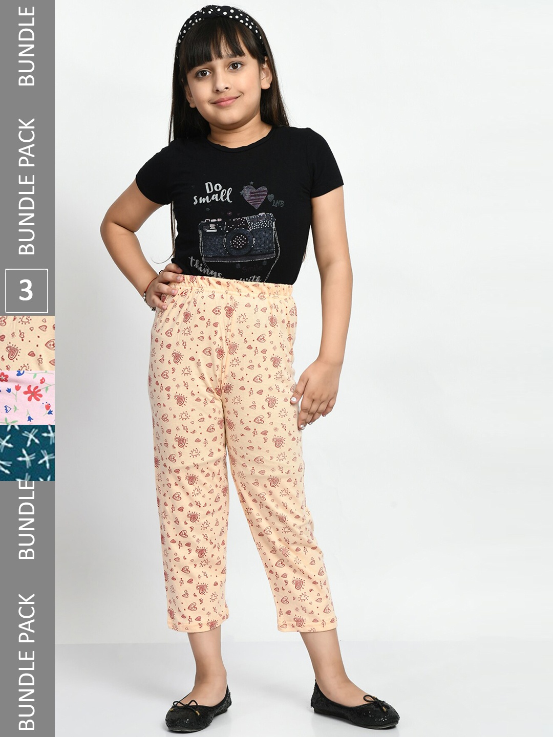 

BAESD Girls Pack Of 3 Printed Pure Cotton Lounge Pants, Green