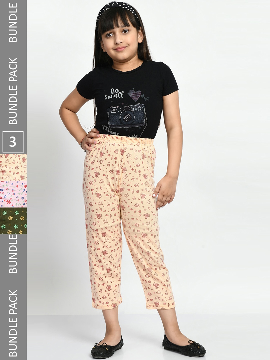 

BAESD Girls Pack Of 3 Printed Pure Cotton Lounge Pants, Cream