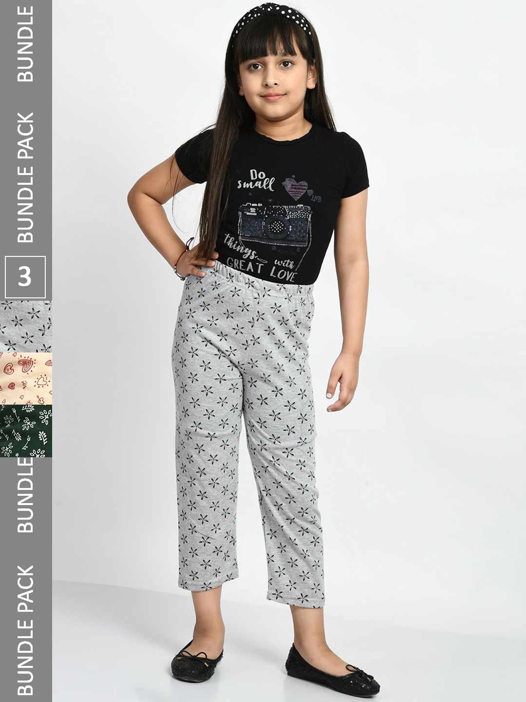 

BAESD Girls Pack Of 3 Printed Pure Cotton Lounge Pants, Grey