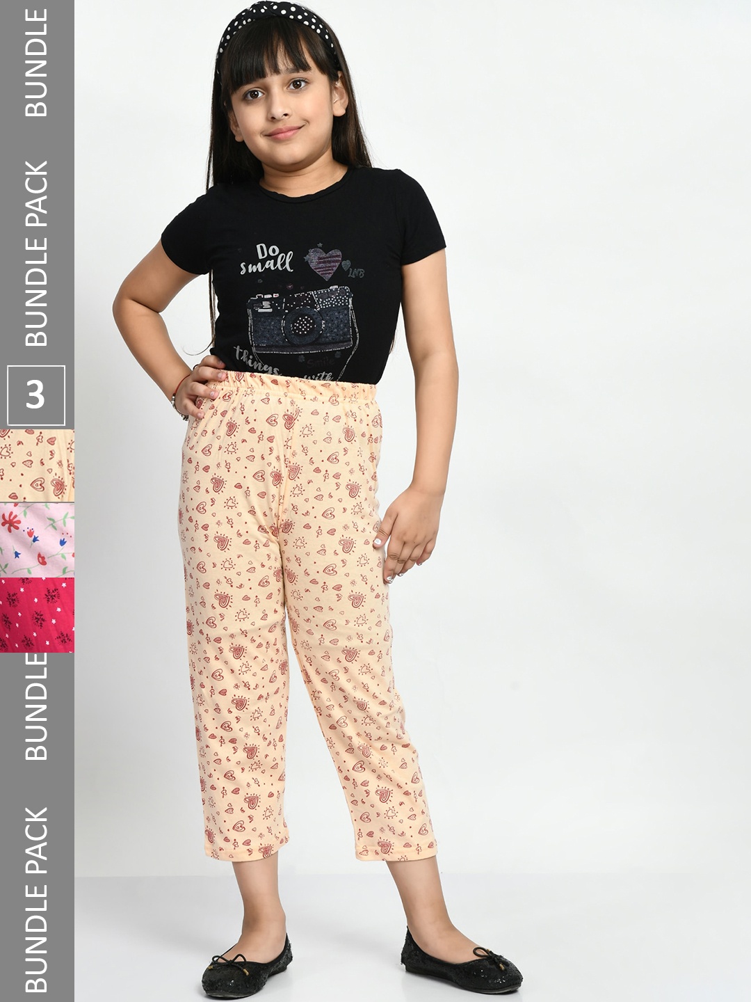 

BAESD Girls Pack Of 3 Printed Pure Cotton Lounge Pants, Cream