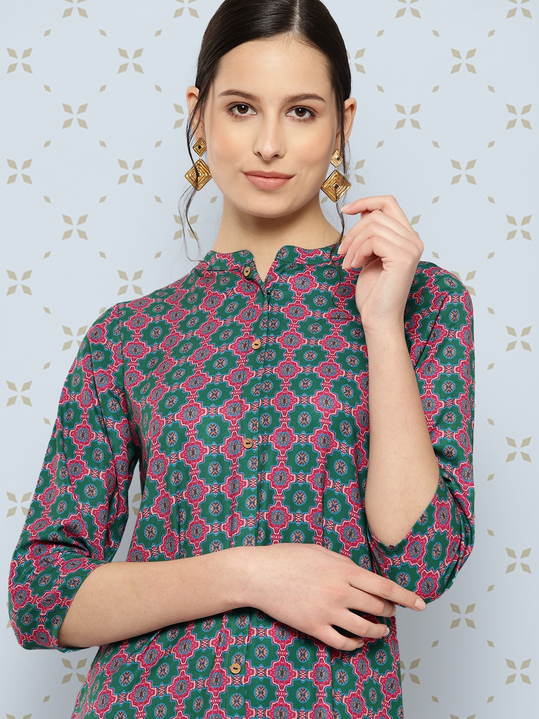 

Janasya Women Ethnic Motifs Printed Regular Kurta with Trousers, Pink