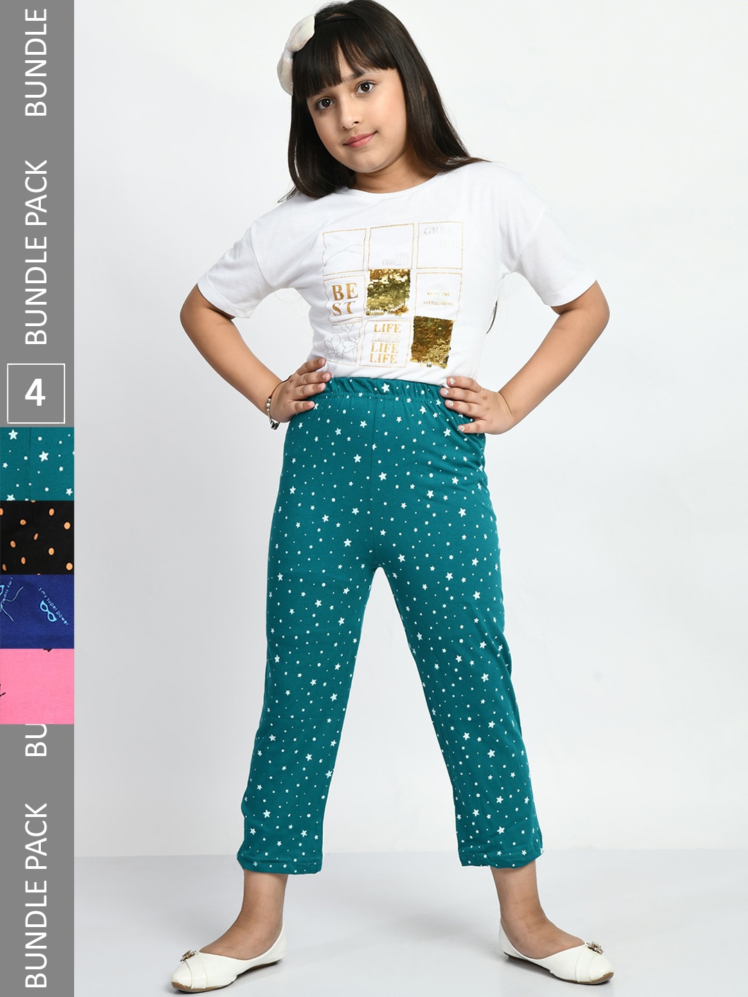 

BAESD Girls Pack Of 4 Printed Cotton Lounge Pants, Pink