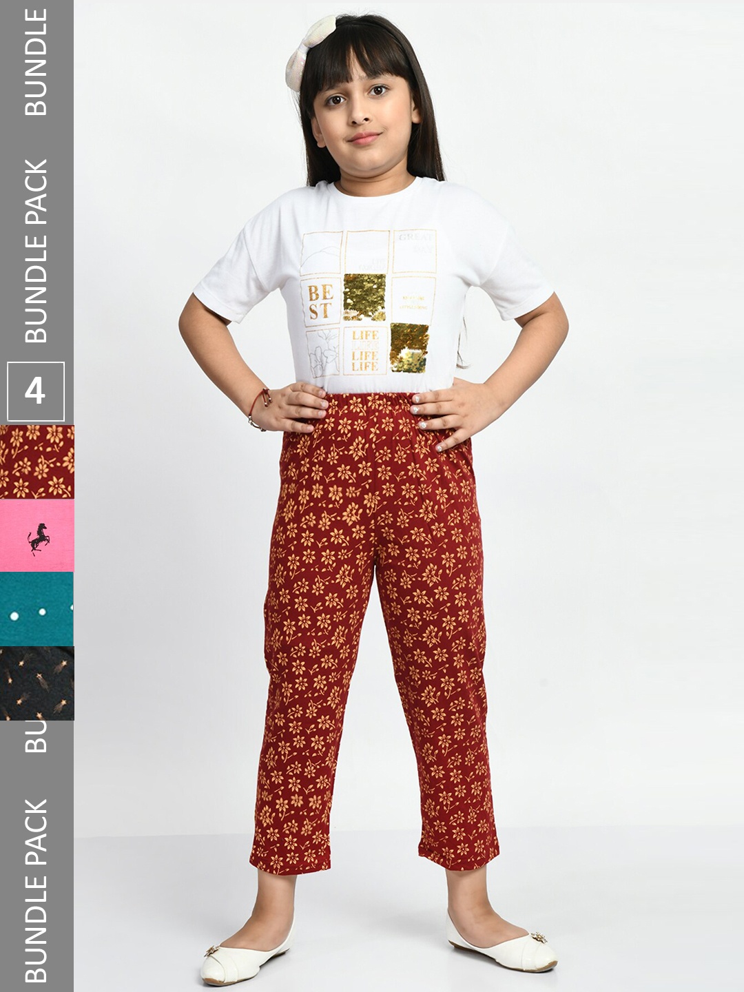 

BAESD Girls Pack Of 4 Printed Cotton Cropped Lounge Pants, Rust