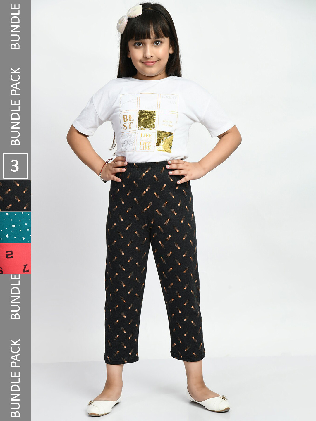 

BAESD Girls Pack of 3 Printed Cotton Lounge Pants, Black