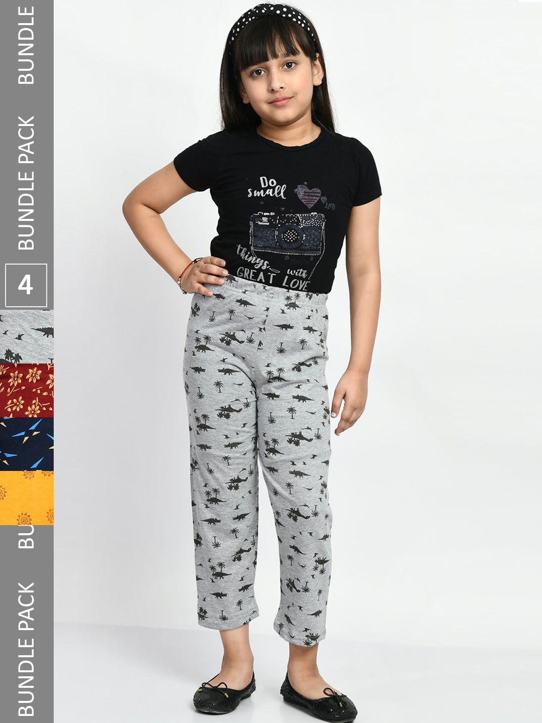

BAESD Girls Pack Of 4 Printed Cotton Cropped Lounge Pants, Grey