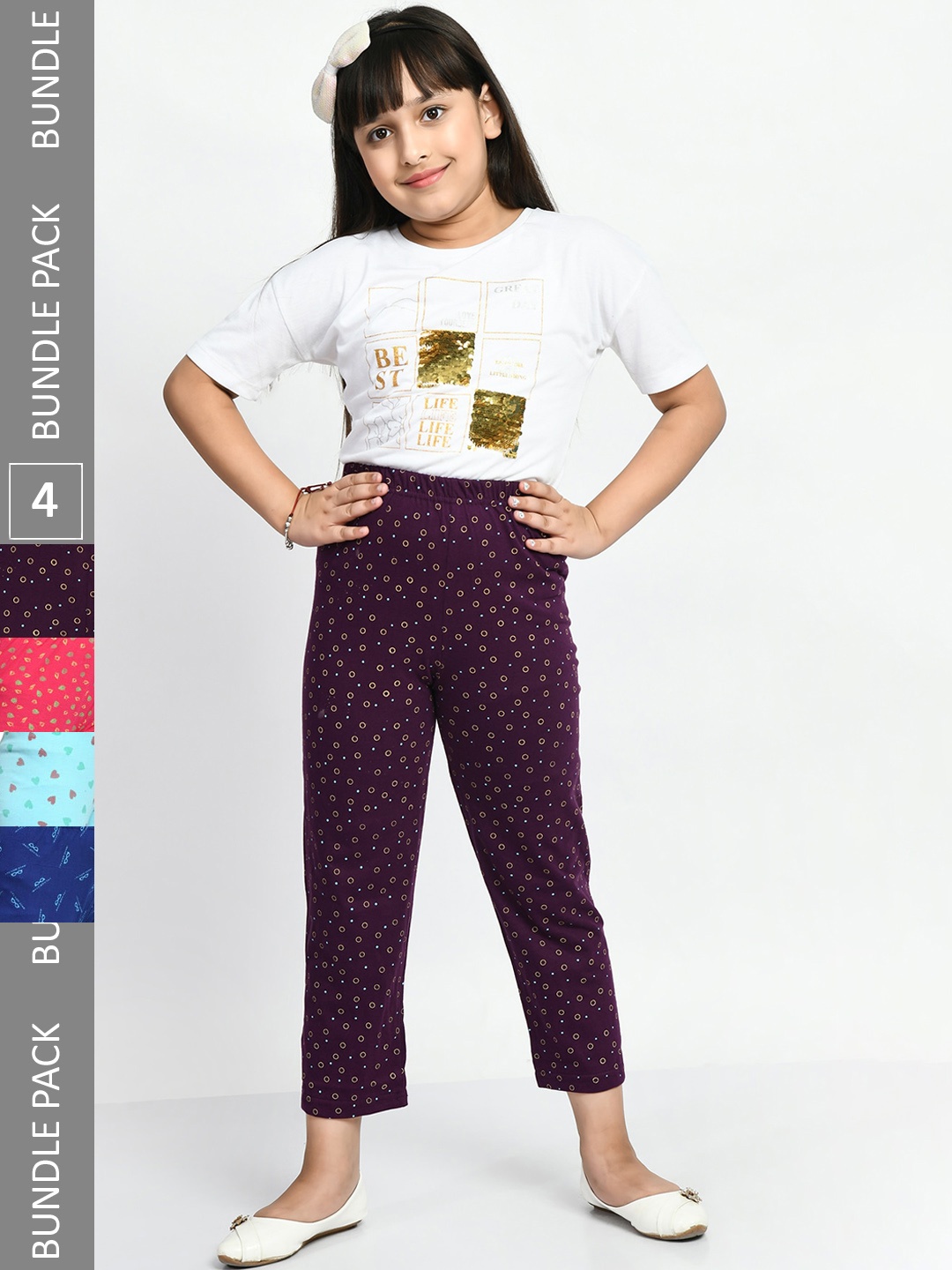 

BAESD Girls Pack Of 4 Printed Pure Cotton Lounge Pants, Blue