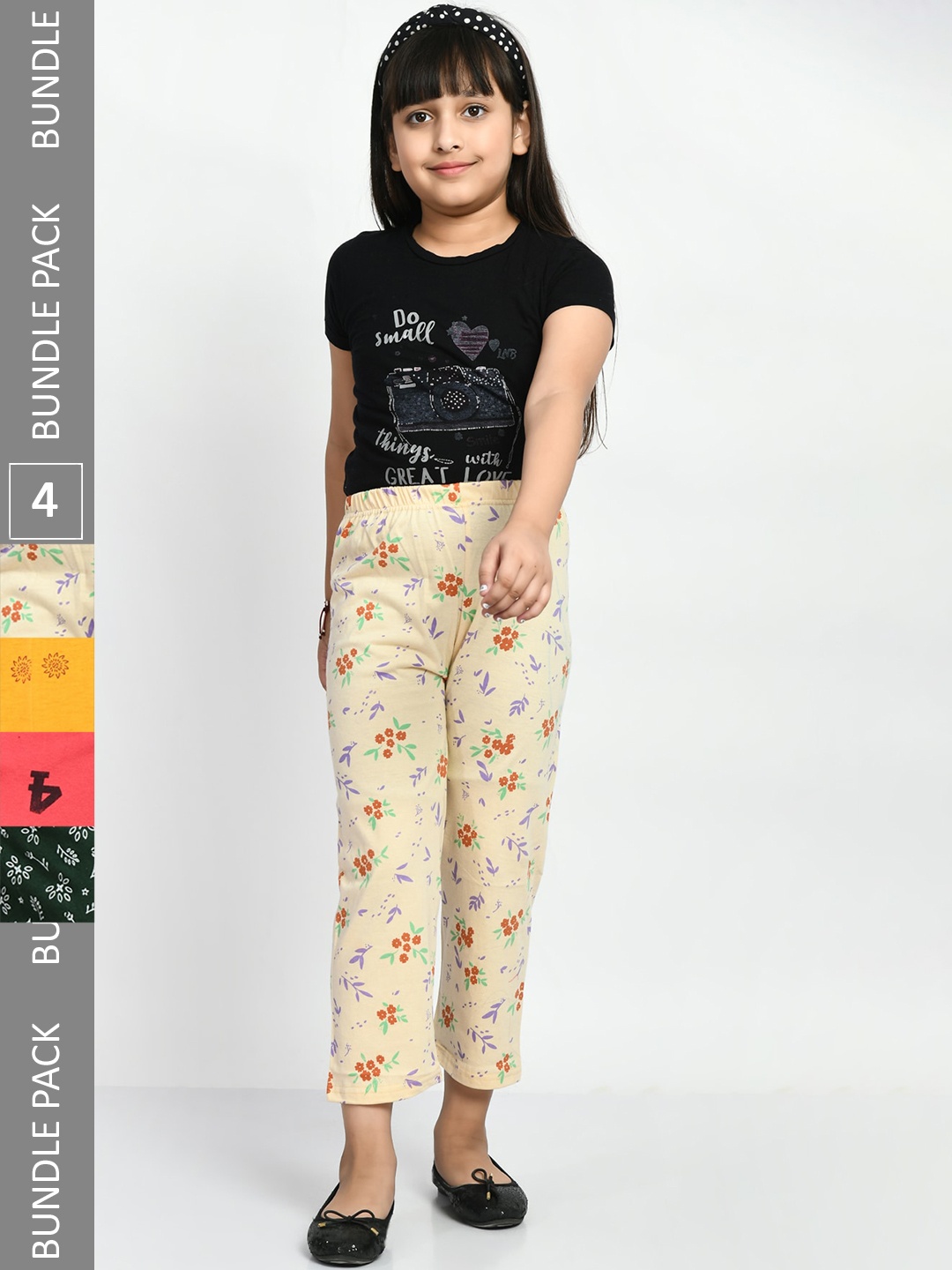 

BAESD Girls Pack Of 4 Printed Pure Cotton Lounge Pants, Cream