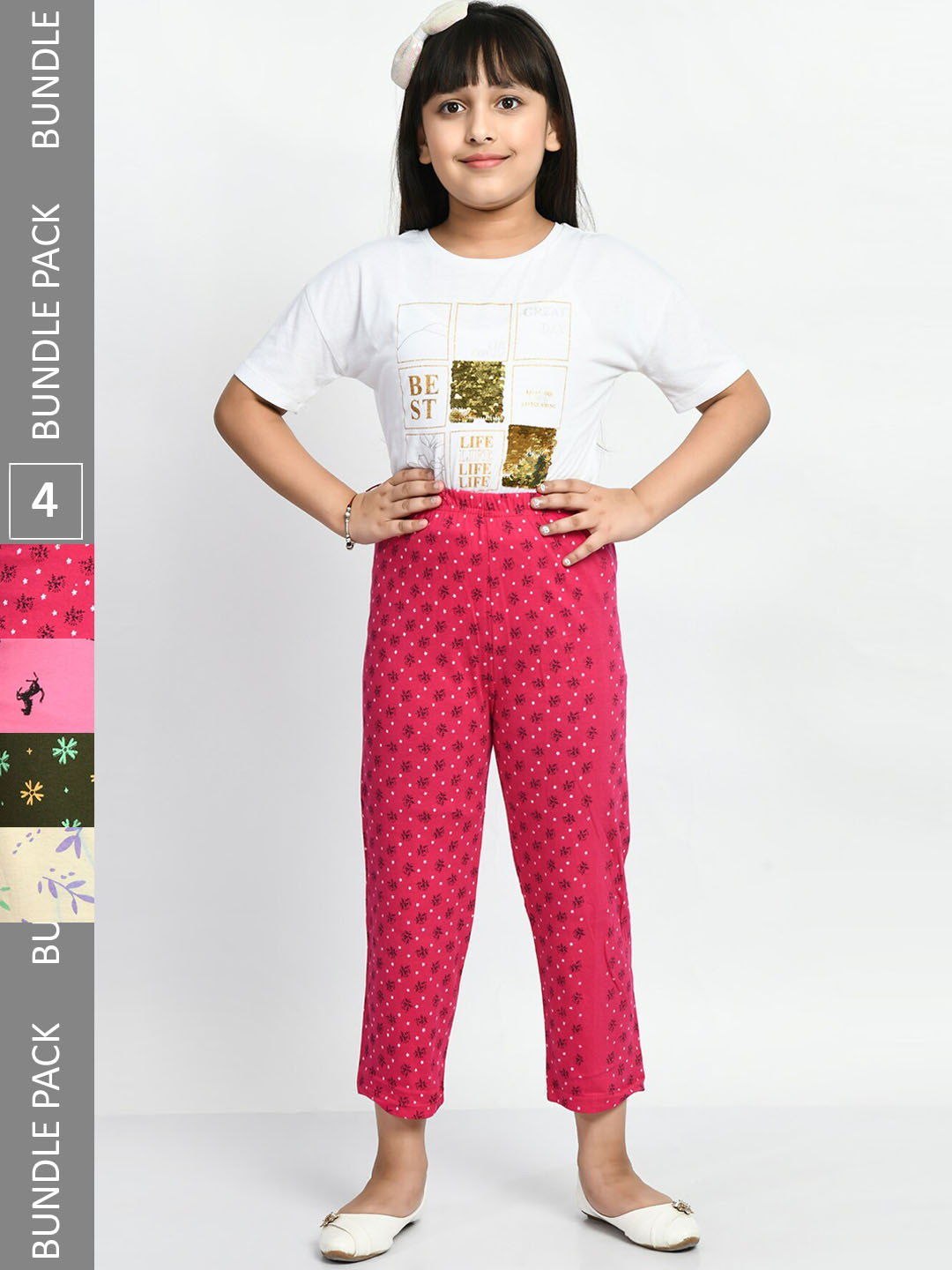 

BAESD Girls Pack of 4 Printed Cotton Lounge Pants, Pink