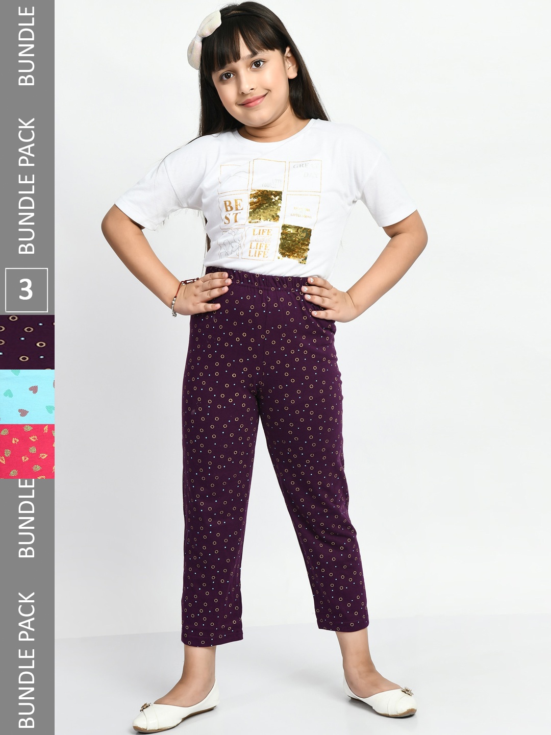 

BAESD Girls Pack of 3 Printed Pure Cotton Lounge Pants, Purple