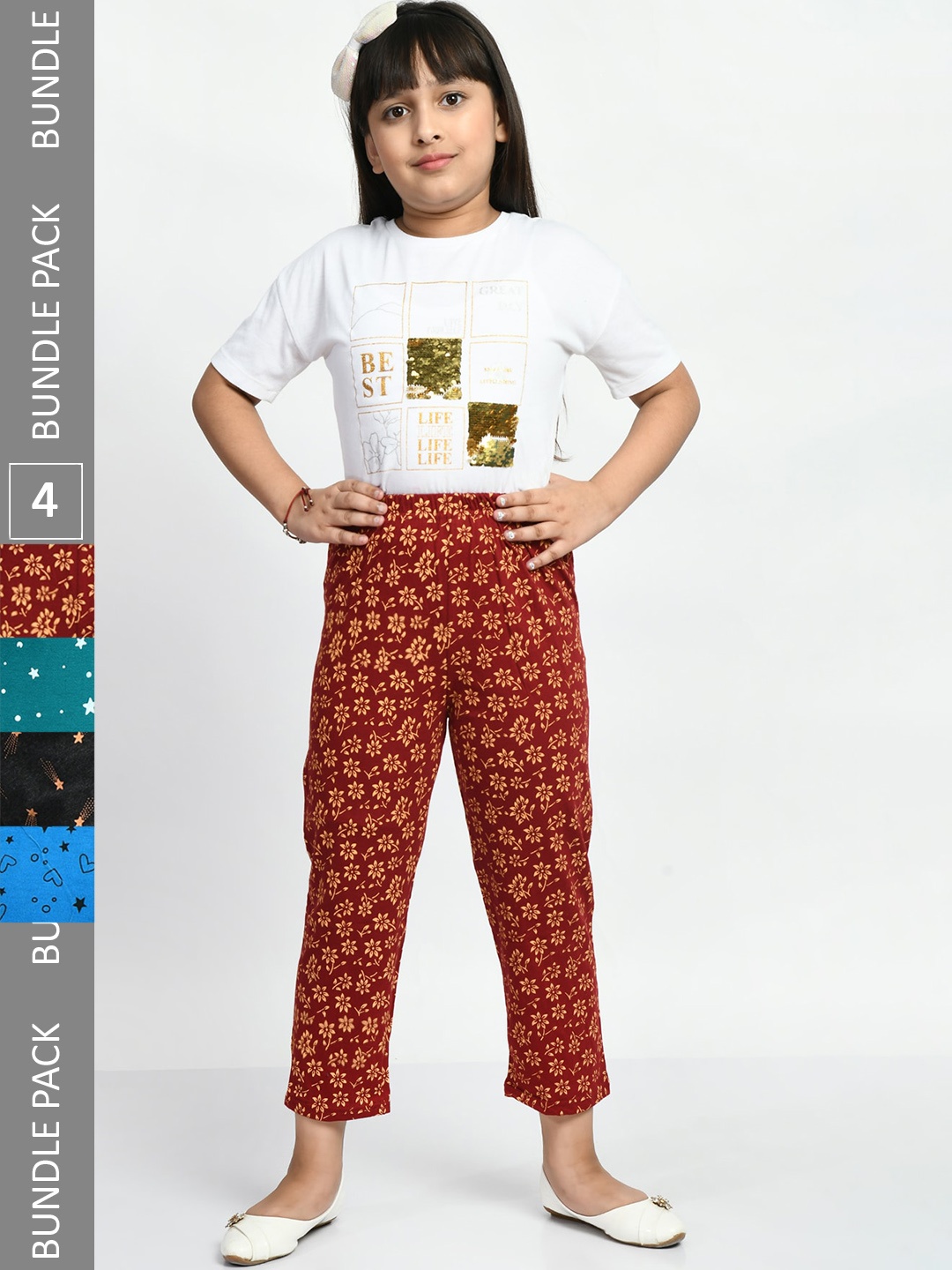 

BAESD Girls Pack Of 4 Printed Lounge Pants, Rust