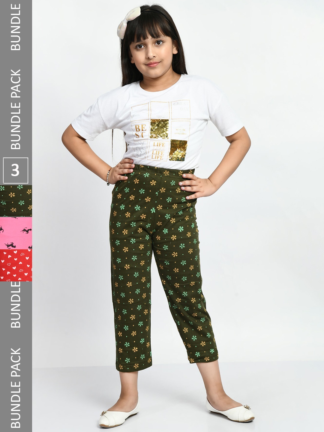 

BAESD Girls Pack Of 3 Printed Cotton Lounge Pants, Red