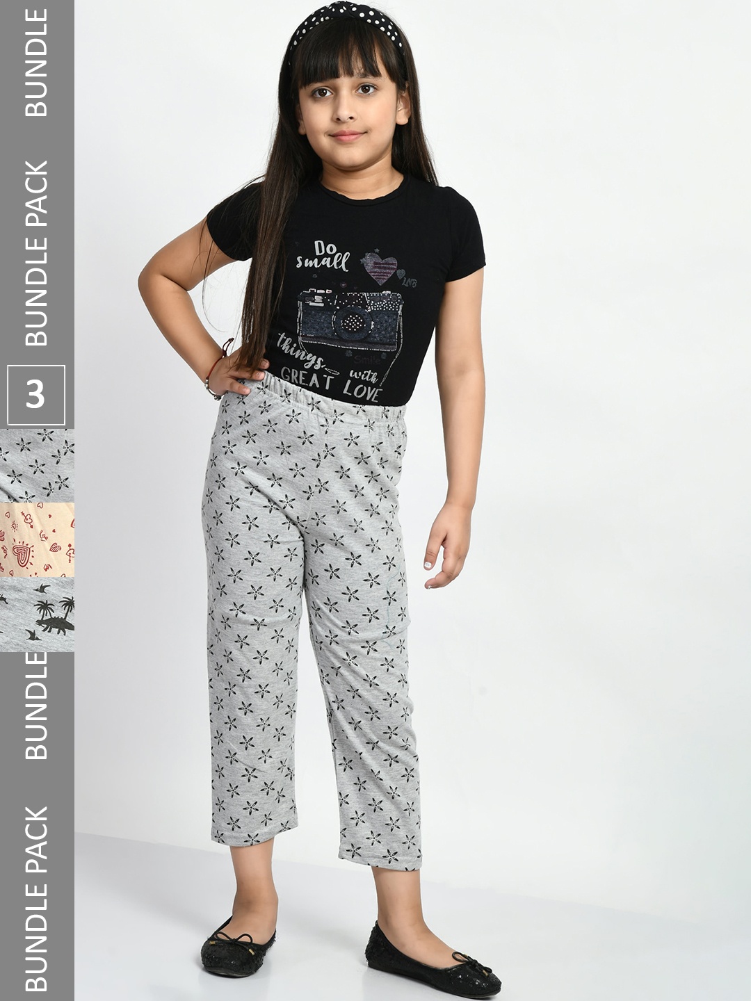 

BAESD Girls Pack Of 3 Printed Cotton Cropped Lounge Pants, Grey