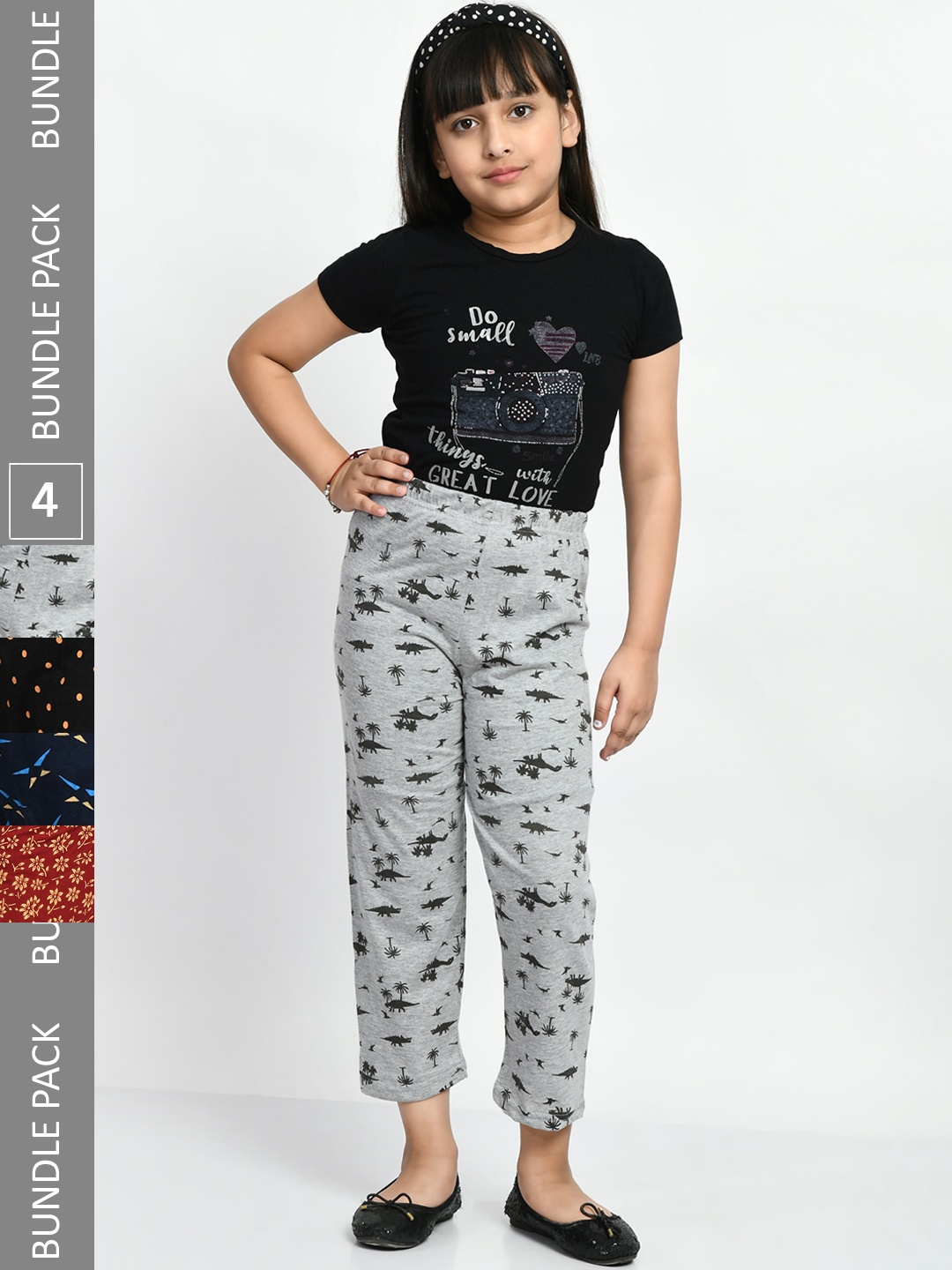 

BAESD Girls Pack Of 4 Printed Cotton Lounge Pants, Grey