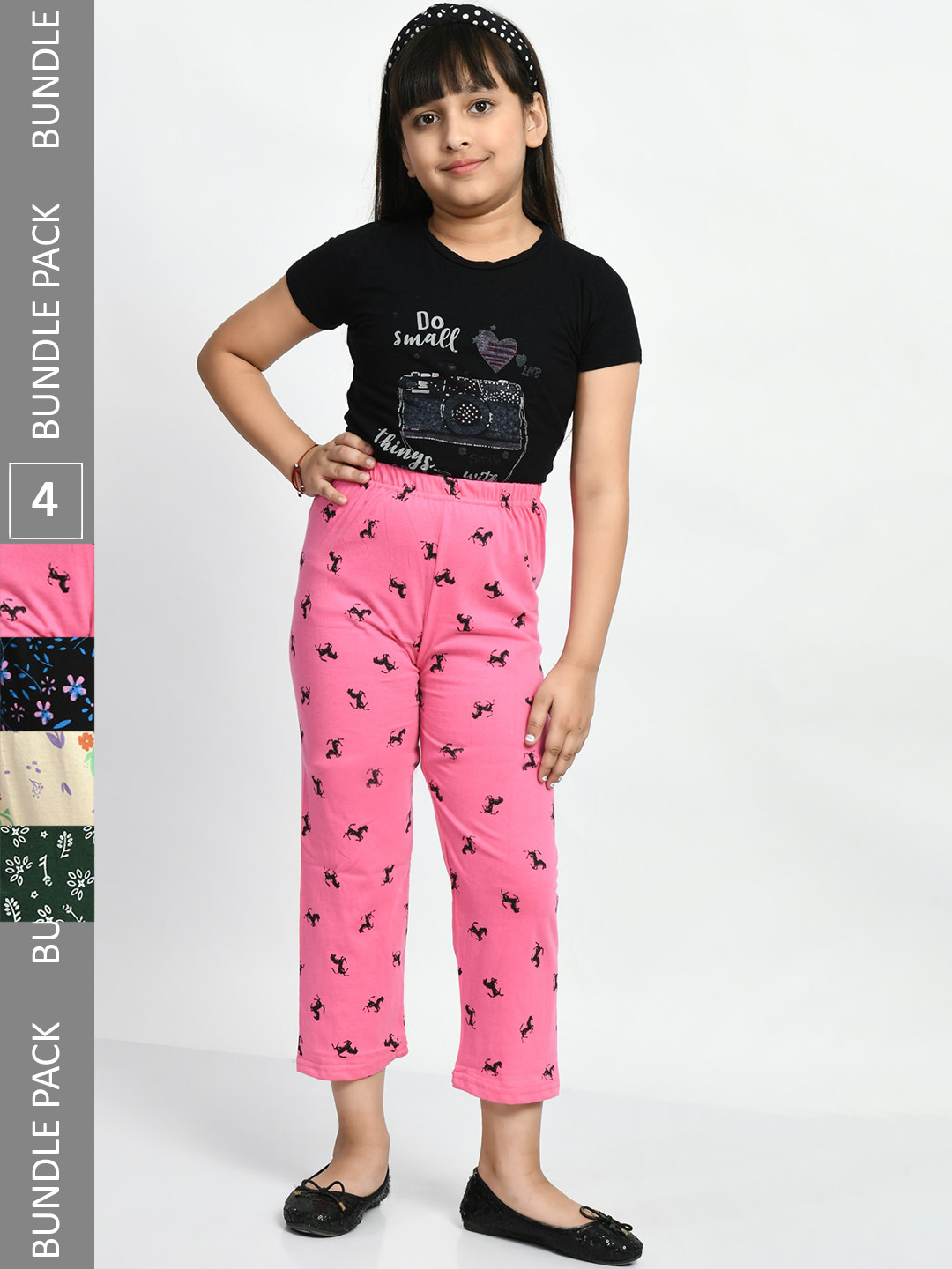 

BAESD Girls Pack Of 4 Printed Pure Cotton Lounge Pants, Multi