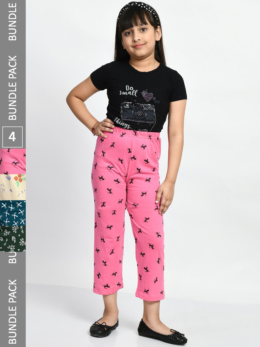 

BAESD Girls Pack Of 4 Printed Pure Cotton Lounge Pants, Pink